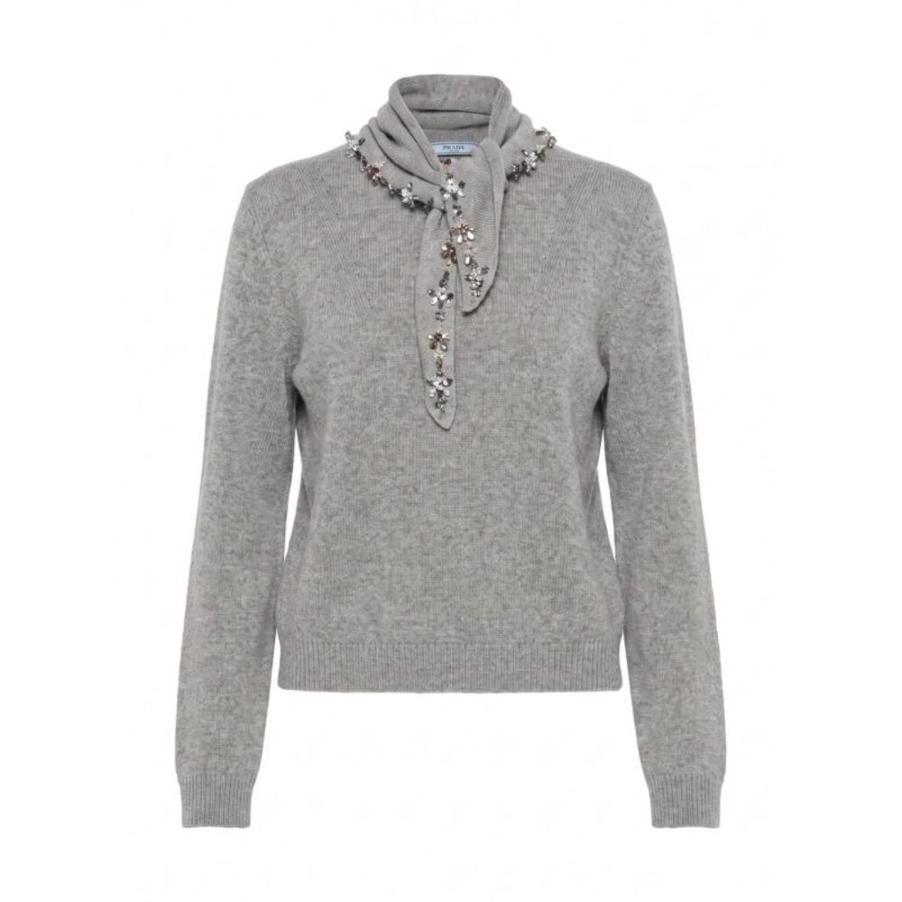 Prada Women Sweater With Jeweled Scarf Detail